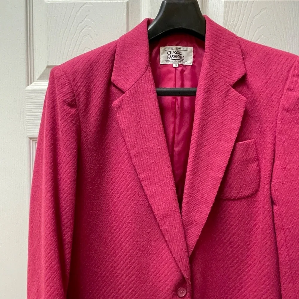 Vintage Women's Size‎ 10 Wool Blend Textured Hot Pink Blazer Jacket Pockets